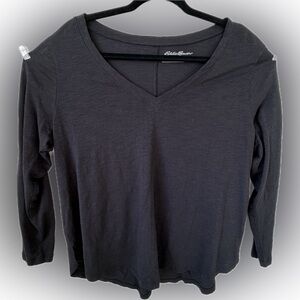Eddie Bauer Black Long Sleeve V-Neck Tee Relaxed Soft Layer XL